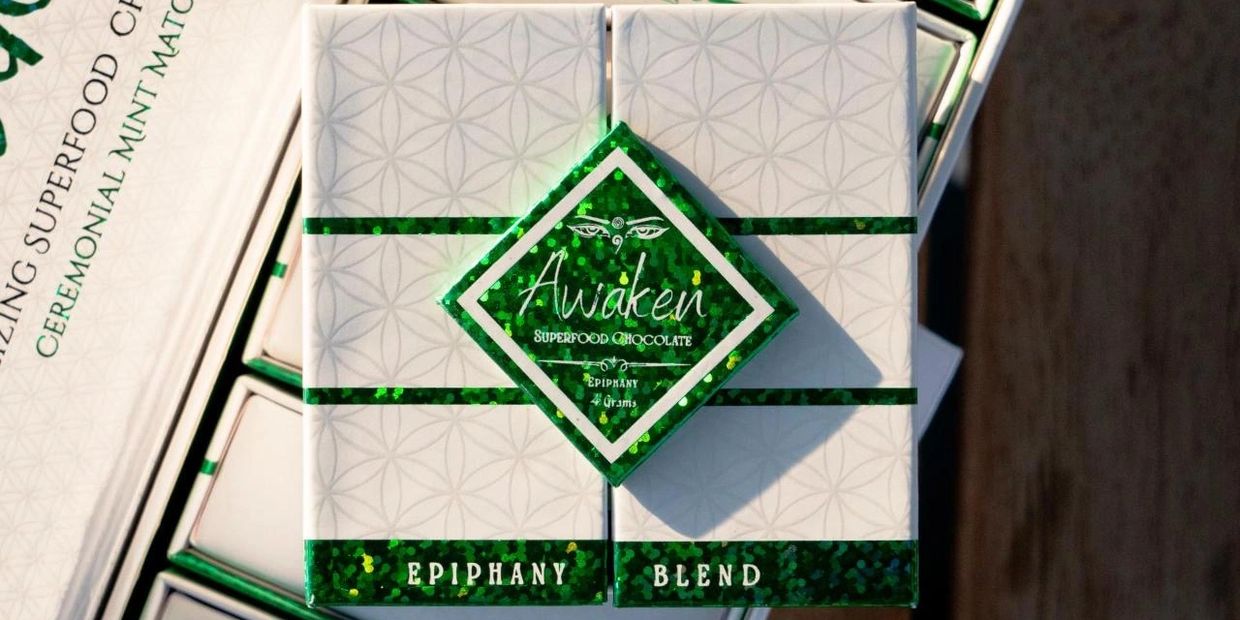 Authentic Awaken Mushroom Chocolates Epiphany mint matcha vegan chocolate with functional superfoods
