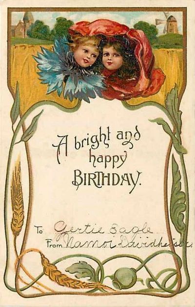 Ellen Clapsaddle's A bright and happy Birthday card with blank line for the receiver