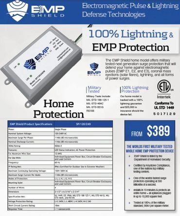 EMP Shield device providing home protection from lightning and electromagnetic pulses.