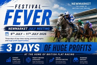 Promotional poster for Newmarket July Meeting horse racing event in 2026.