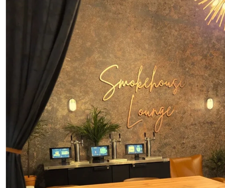 Smokehouse interior with Buffalo Trace on tap at Whiskey Barrel Meats.