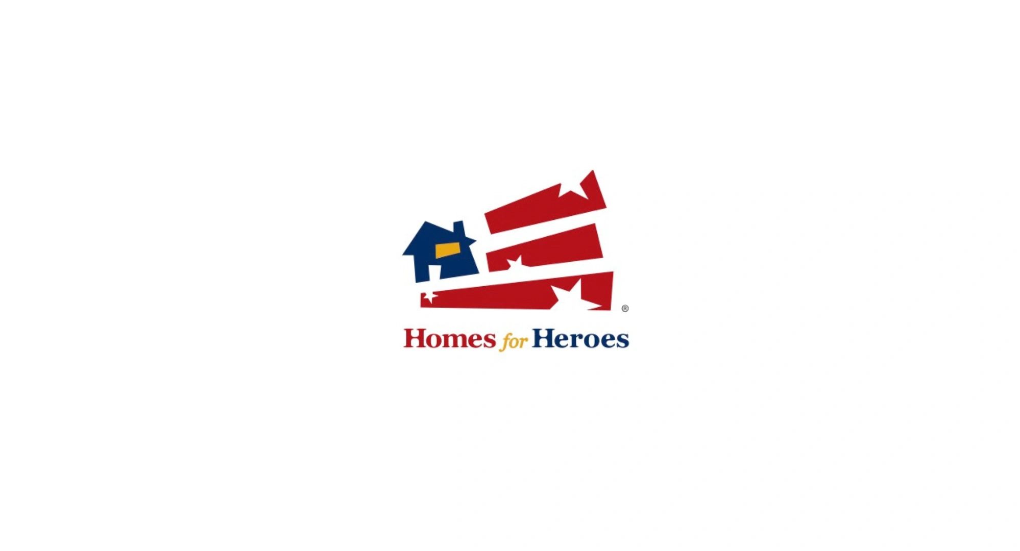 Logo of Homes for Heroes with patriotic colors and house icon.