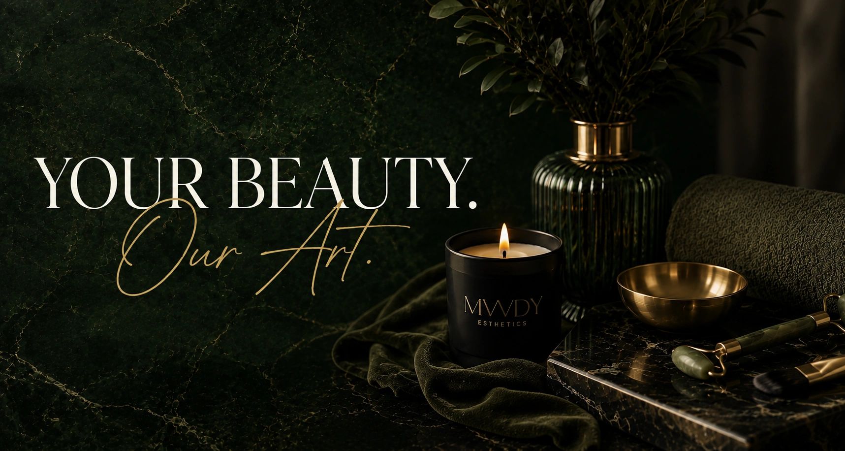 Elegant beauty and wellness setup with candle and decor.
