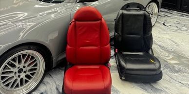 Leather car seats dyed from black to red