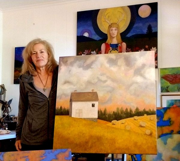 Lauren in the Studio in Rockville with "The Harvest" & "Moonflower"