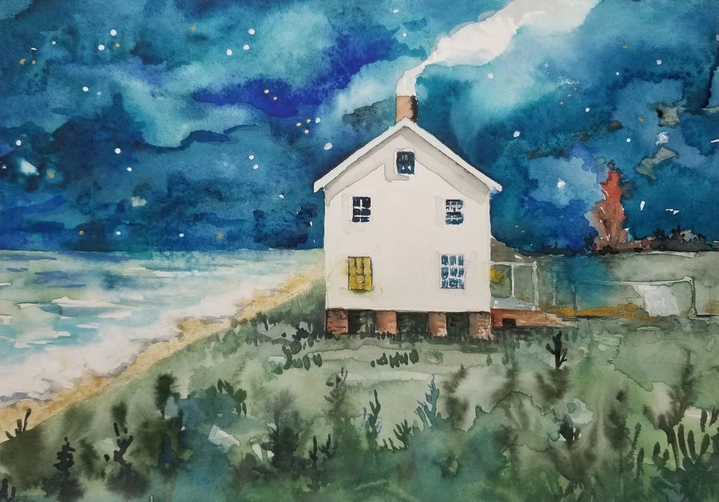 "Life Saver's House Outer Banks" 7"x10.5" Watercolor - Sold