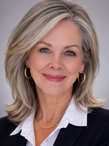 Professional woman with gray hair and a warm smile.