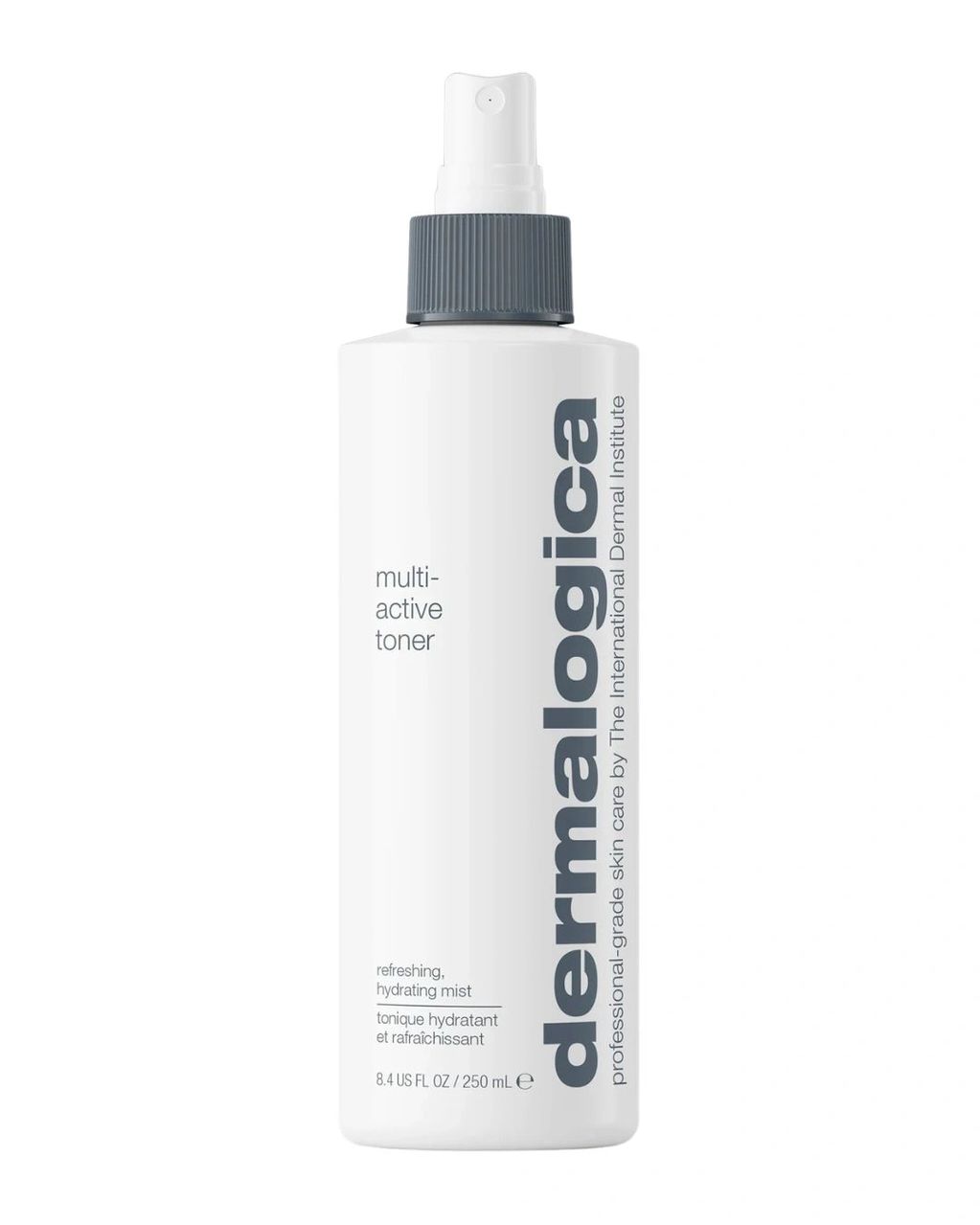 Dermalogica multi-active toner in a white spray bottle.