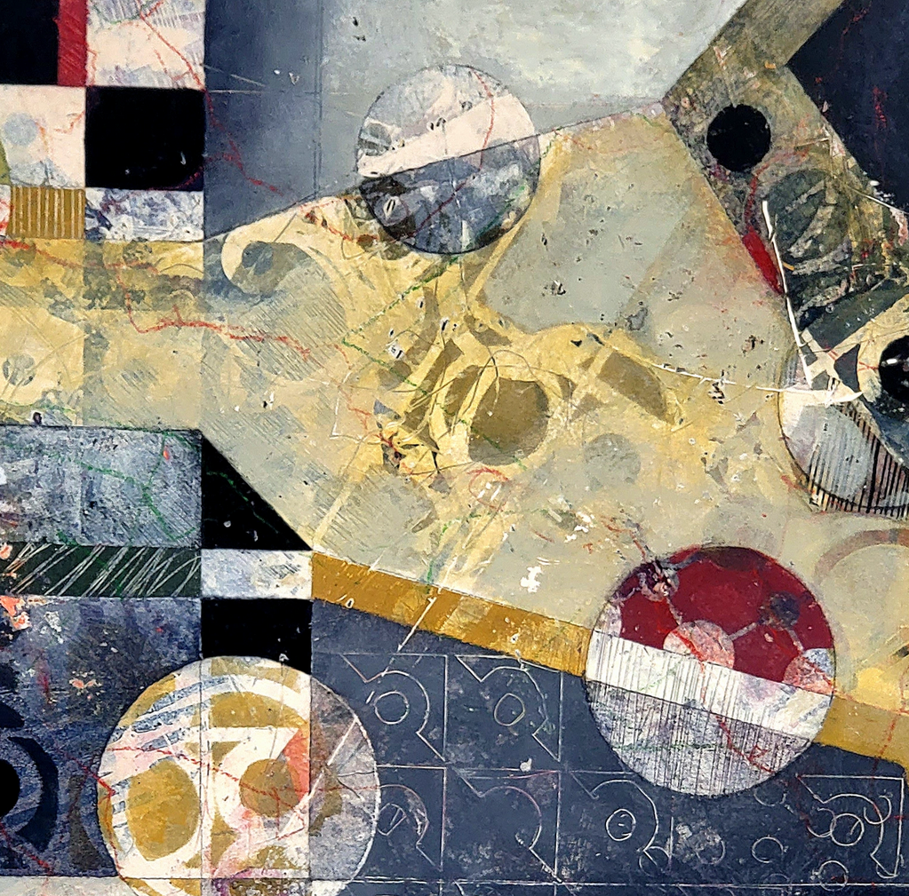 Excavate I, 20"X 20" Tondo convex canvas; acrylic, mixed media collage 1600.00 USD
