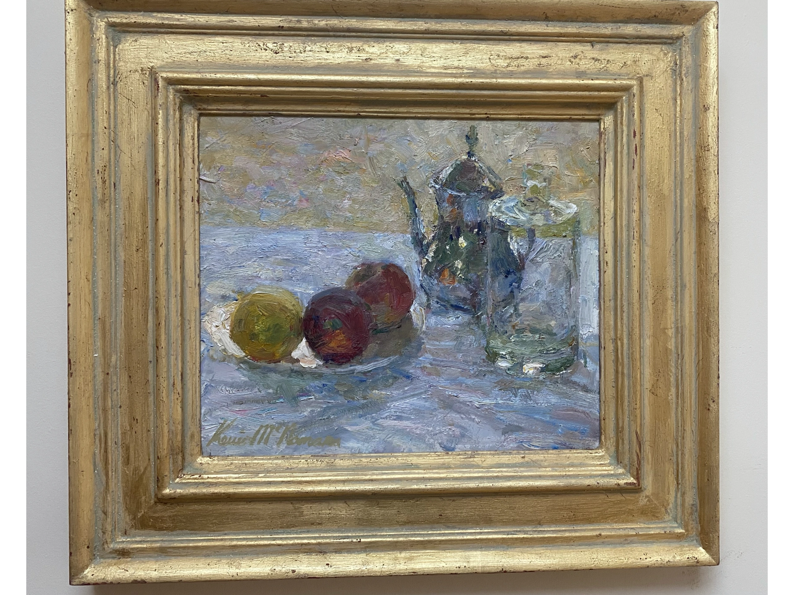 Still Life with Apples and Lemon, Oil on Panel 30 x 36 cm
