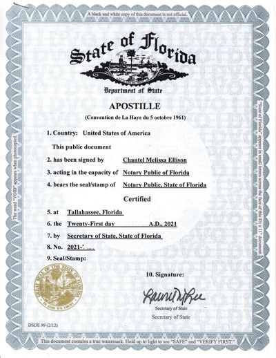 Florida Apostille for FL Vital records, Business certificates, and FL Notarized documents.