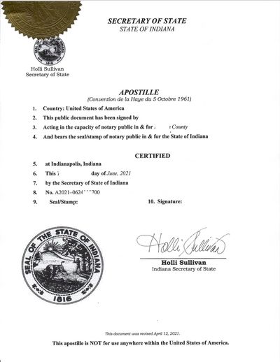 Indiana Apostille for IN Vital records, Business certificates, and IN Notarized documents. 