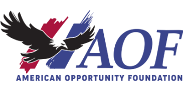 Logo of AOF with an eagle and abstract shapes.
