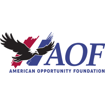 Logo of AOF with an eagle and abstract shapes.