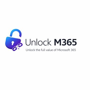 Unlock M365 logo with a blue padlock and chain graphic.