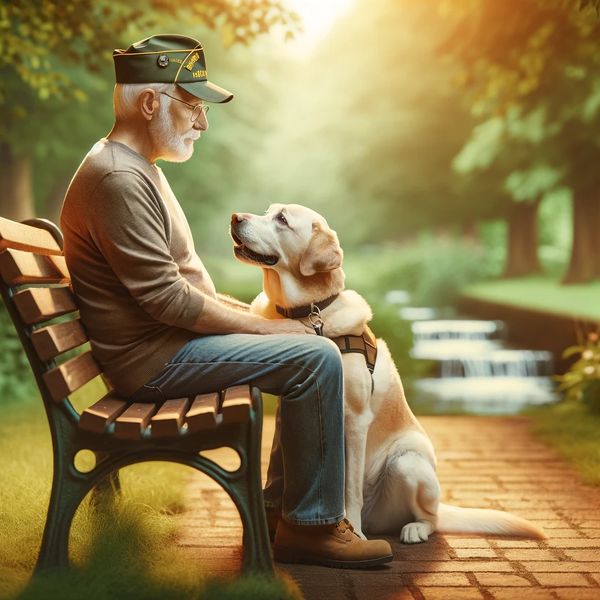 a man with a dog sitting on the bench