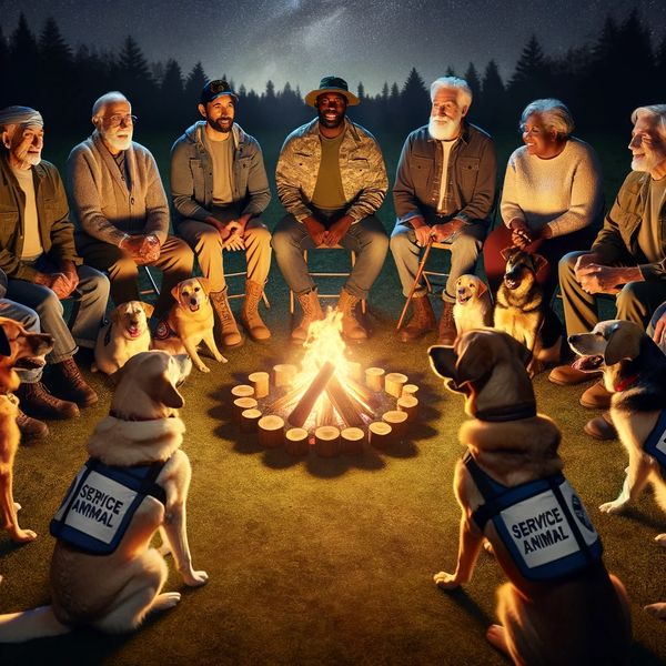 people are sitting at the fire camp 