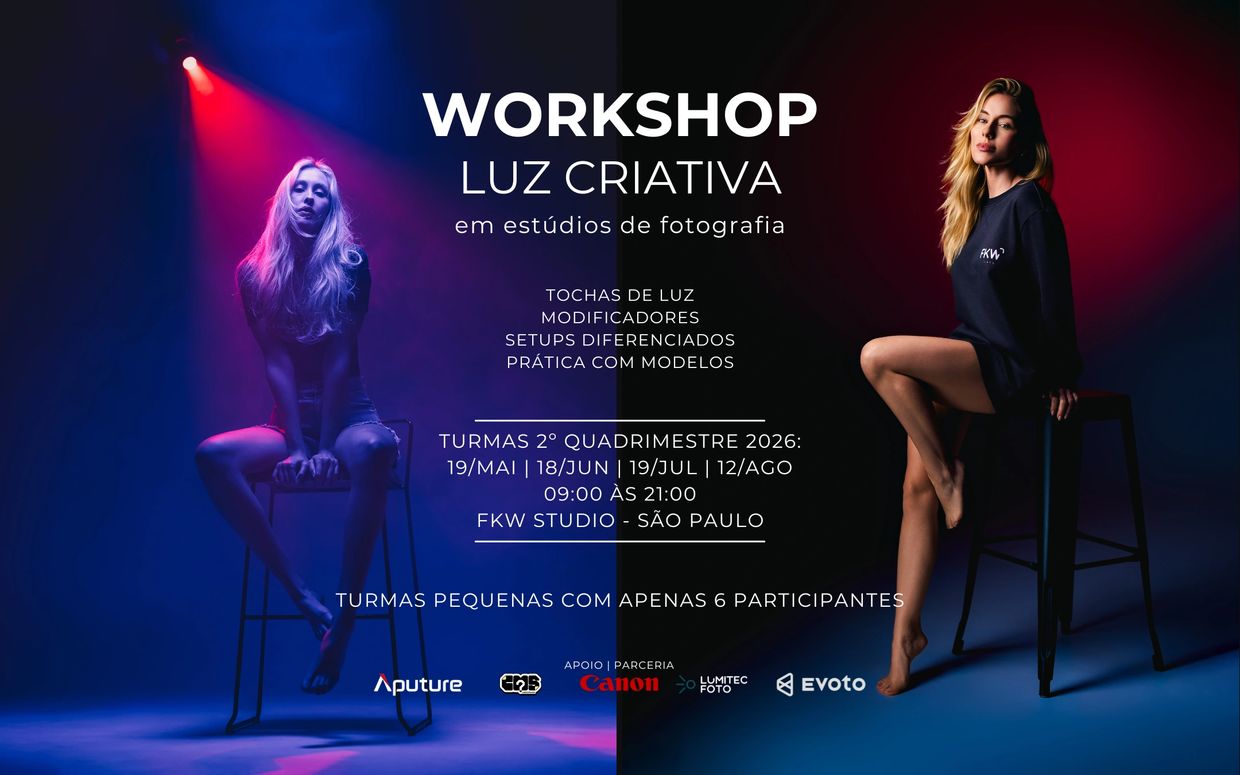 Workshop de luz criativa para fotografia com modelos e técnicas avançadas.