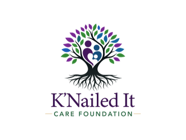 Logo of K'Nailed It Care Foundation with a colorful tree and figures.