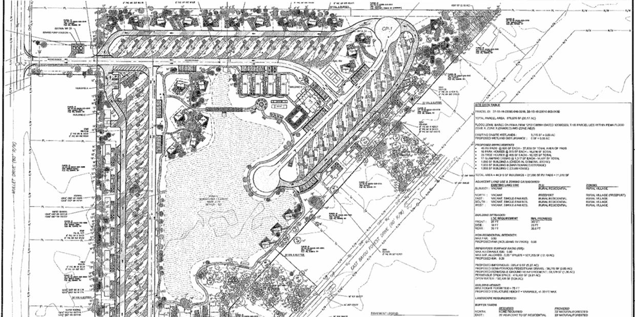 Detailed site plan for a residential development with plots, roads, and landscaping.