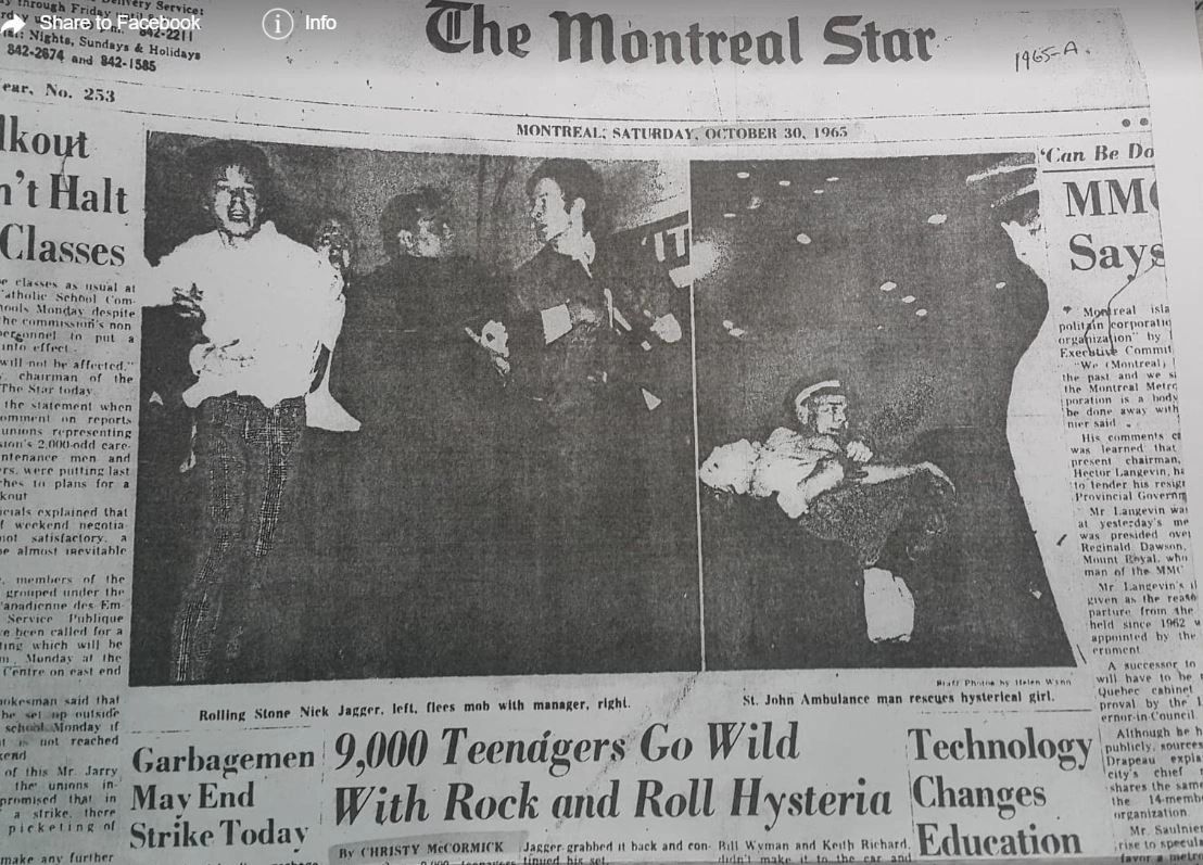 Montreal Star Article: Rolling Stone's Riot, 1960s