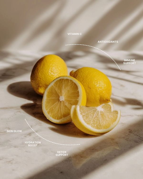 Bright lemons highlighting their health benefits like vitamin C and antioxidants.