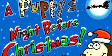 Colorful title page for a Christmas-themed puppy story by Charlie Williams.