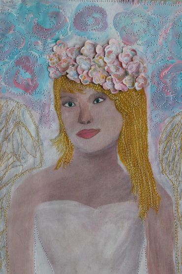 Mixed Media - acrylic  paint and  Thread Sketching