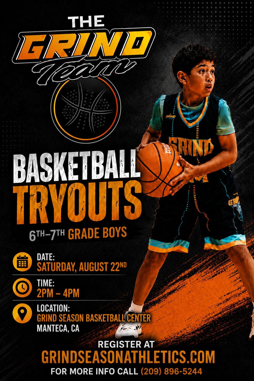 Basketball tryouts for 6th-7th grade boys by The Grind Team.