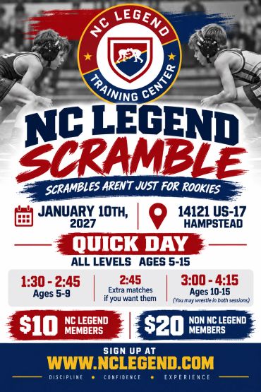 NC Legend Scramble wrestling event poster for January 10, 2027.