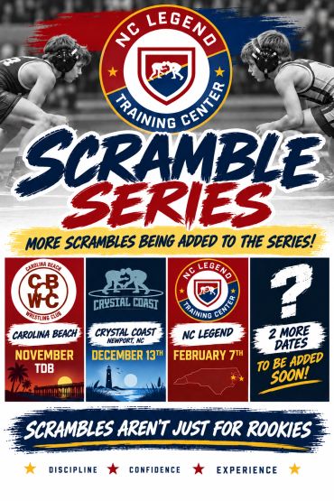 NC Legend Scramble Series wrestling event poster with multiple dates.