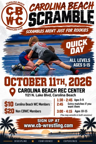 Flyer for Carolina Beach Scramble wrestling event on October 11, 2026.