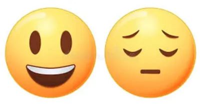 Two emojis showing happy and sad expressions.