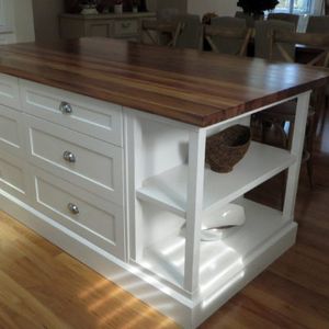 White Satin finsih  2 Pac Island Bench with Timber TOP