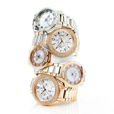 Stack of 5 Bulova watches on white background.