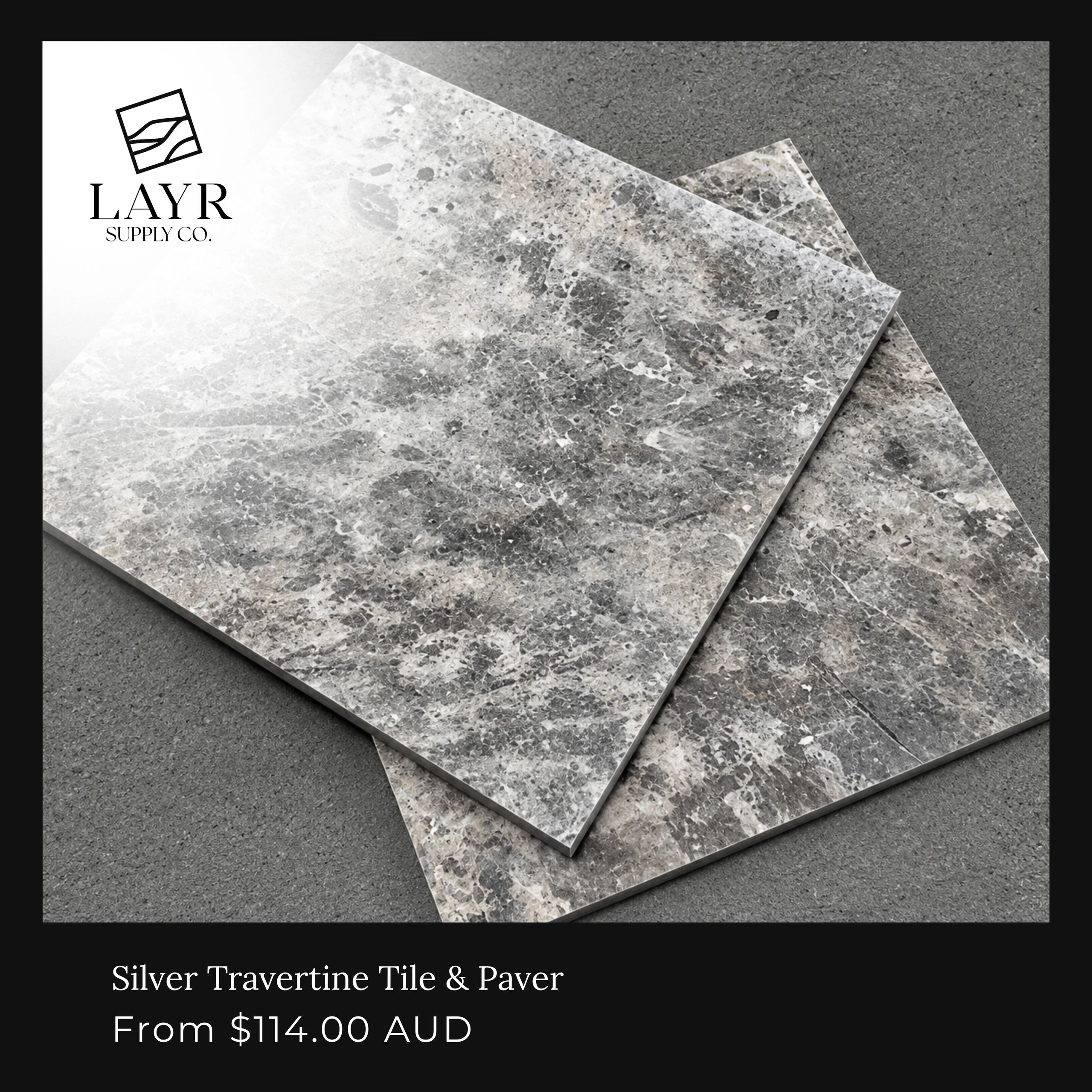 Silver Travertine tiles from Layr Supply Co.