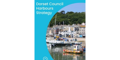 Cover of Dorset Council Harbours Strategy 2022-2032 with a harbor image.