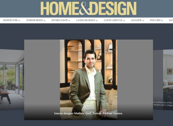 Portrait of interior designer Matthew Quill in a stylish living room.