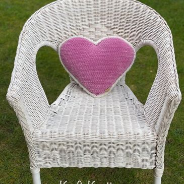 Handmade dusky pink crochet heart cushion