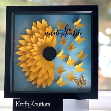 Framed handmade paper sunflower in a shadow box 