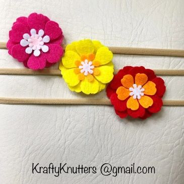 3 handmade spring felt flower headbands