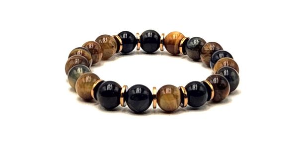 Multicolor Tiger Eye Bracelet with Gold Hematite Spacers