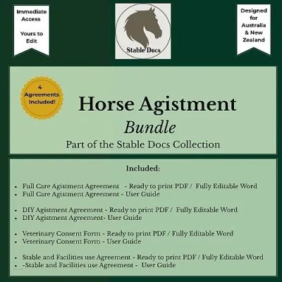 Horse agistment legal agreement bundle with four included documents.