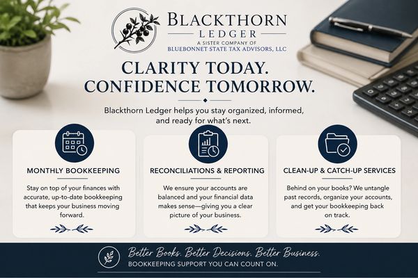 Blackthorn Ledger bookkeeping and accounting services advertisement.