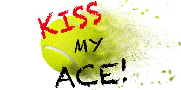 Tennis ball with text 'Kiss my ace!'