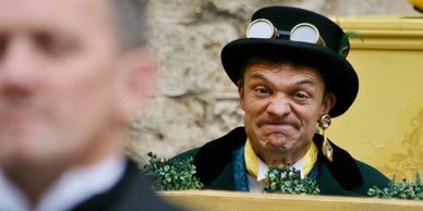 Chris Gladwin as Andrew Aguecheek in Twelfth Night at Oxford Castle for Wild Goose Theatre