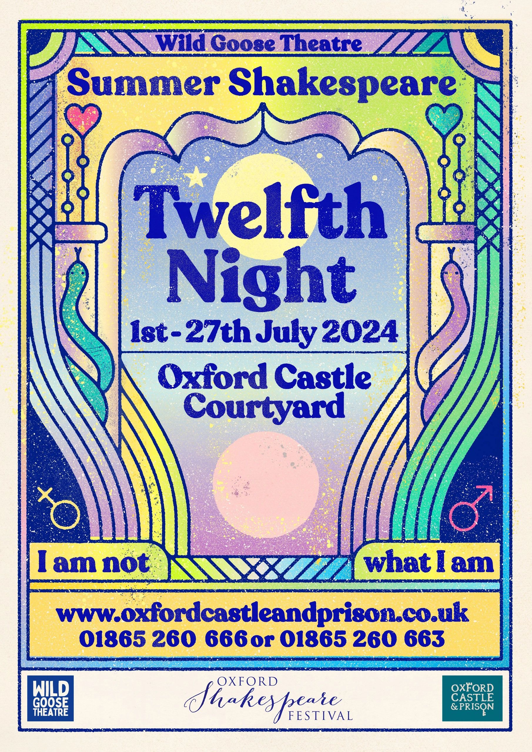 Poster for Wild Goose Theatre's 2024 production of Twelfth Night, designed by Ned Jolliffe