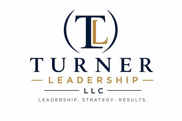 Turner Leadership LLC logo with blue and gold text.