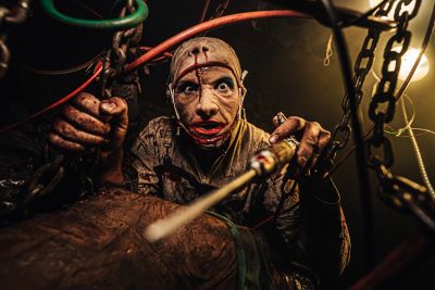 Entrance of a haunted house attraction near Elgin, IL.