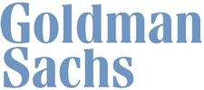 Goldman Sachs logo in blue serif font.